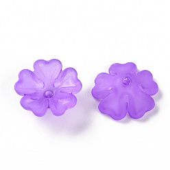 Blue Violet Transparent Frosted Acrylic Bead Caps, 5-Petal, Flower, Blue Violet, 16.5x6mm, Hole: 1.6mm, about 959pcs/500g