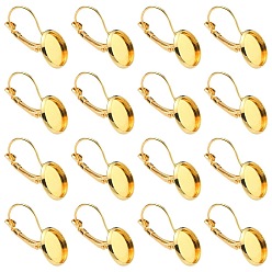 Золотой 10 шт. латунные серьги с рычагом, плоские круглые серьги, золотые, 25x14 мм, лоток : 12 мм