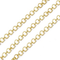 Real 18K Gold Plated Brass Circle Ring Link Chains, with Spool, Soldered, Long-Lasting Plated, Cadmium Free & Nickel Free & Lead Free, Real 18K Gold Plated, 4x0.4mm