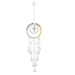 Разноцветный Круглые и каплевидные стеклянные подвески из медной проволоки, обернутые украшениями, латунные подвесные украшения, красочный, 260 мм