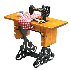 Tartan Retro Wood & Metal Mini Sewing Machine, for Miniature Doll Home Decoration, Tartan Pattern, 35x80x80mm