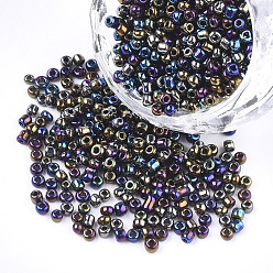 Coloré Opaques perles de rocaille de verre, arc-en-ciel plaqué, ronde, colorées, 4mm, trou: 1.5 mm, environ 4500 PCs / sachet 
