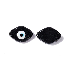 Black Handmade Evil Eye Lampwork Cabochons, Horse Eye, Black, 21~22x13~13.5x3.5mm