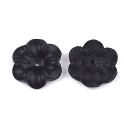 Black 6-Petal Eco-Friendly Cowhide Bead Cap, Flower, Black, 23~23.5x21.5~22x5mm, Hole: 1.8mm