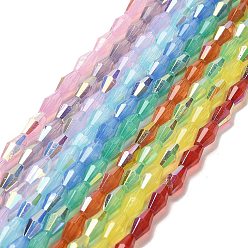 Color mezclado Hornada pintadas cuentas de vidrio de hebras, imitación opalite, facetados, color de ab, bicono, color mezclado, 4x8 mm, agujero: 0.9 mm, sobre 67 unidades / cadena, 22.44'' (57 cm)