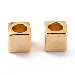 Real 24K Gold Plated Brass Spacer Beads, Long-Lasting Plated, Cube with Round Hole, Real 24K Gold Plated, 3x3x3mm, Hole: 1.8mm