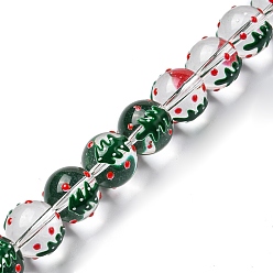 Christmas Tree Christmas Theme Handmade Lampwork Beads Strands, with Enamel, Round, Christmas Tree, 12x13mm, Hole: 1.4mm, about 30pcs/strand, 13.78''(35cm)