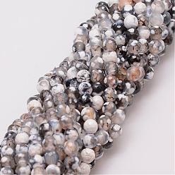 Gris Ardoise Brins de perles d'agate craquelée de feu naturel, teint, facette, ronde, gris ardoise, 6mm, Trou: 1mm, Environ 56~58 pcs/chapelet, 14 pouce
