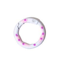 White Spray Painted Alloy Spring Gate Ring, Polka Dot Pattern, Ring, White, 25x3.7mm