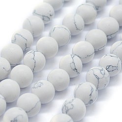 Blanc Fumé Perles synthétiques turquoise brins, givré, ronde, fumée blanche, 8mm, Trou: 0.8mm, Environ 50 pcs/chapelet, 15.74 pouce (40 cm)