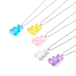 Mixed Color 304 Stainless Steel Ball Chain Necklaces, with Transparent Resin Pendants, Bear, Mixed Color, 55.5x0.15cm