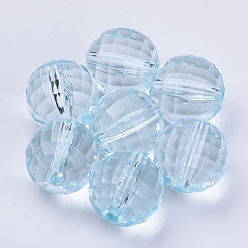 Cyan Clair Perles acryliques transparentes, facette, ronde, cyan clair, 8x8mm, trou: 1.5 mm, environ 1770 pcs / 500 g