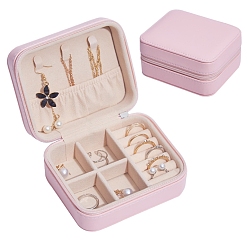 Pink Boîte à bijoux rectangle en cuir pu, étui à bijoux portable de voyage, boîtes de rangement à fermeture éclair, pour les colliers, Anneaux, boucles d'oreilles et pendentifs, rose, 9x11x5 cm