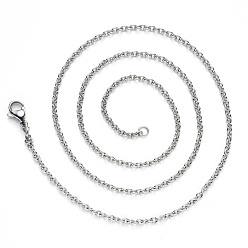 Stainless Steel Color 304 Stainless Steel Cable Chain Necklace, with Lobster Claw Clasp, Stainless Steel Color, 19.68 inch(50cm), Link: 2.7x2x0.6mm