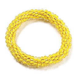 Amarillo Pulsera elástica trenzada con perlas de vidrio de ganchillo, pulsera nepel estilo boho, amarillo, diámetro interior: 1-3/4 pulgada (4.5 cm)
