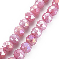 Pale Violet Red Electroplate Glass Beads Strands, Faceted, Round, Pale Violet Red, 7.5x8mm, Hole: 1.2mm, about 50pcs/strand, 14.76 inch(37.5cm)