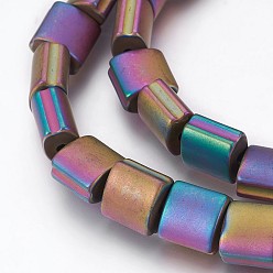 Plaqué Multicolore Galvaniques perles d'hématite synthétique non magnétique brins, givré, cuboïde, multi-couleur plaquée, 10x10x7mm, Trou: 2mm, Environ 41 pcs/chapelet, 15.74 pouce (40 cm)