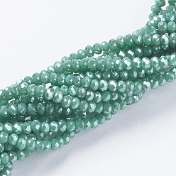Lime Green Electroplate Glass Beads Strands, Pearl Luster Plated, Faceted, Rondelle, Lime Green, 3x2mm, Hole: 0.8~1mm, about 185~190pcs/strand, 15.5~16 inch(39.3~40.6cm)