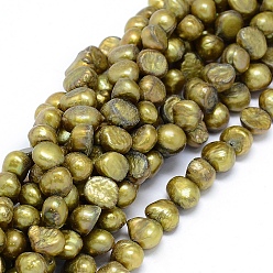Olive Brins de perles de culture d'eau douce naturelles, teint, nuggets, olive, 8~9x7~8x5~6mm, Trou: 0.8mm, Environ 49 pcs/chapelet, 14.5 pouce (37 cm)