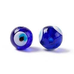 Blue Handmade Evil Eye Lampwork Beads, Round, Blue, 12~12.5mm, Hole: 1.6mm