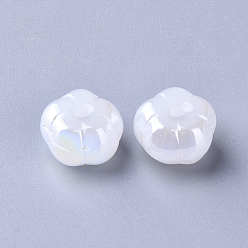 Blanc Imitation de perles de verre de jade, de couleur plaquée ab , fleur, blanc, 9.5x9.5x6.5mm, Trou: 1.2mm