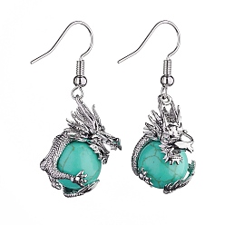 Synthetic Turquoise Synthetic Turquoise Dangle Earrings, Platinum Brass Jewelry for Women, 42mm, Pin: 0.6mm