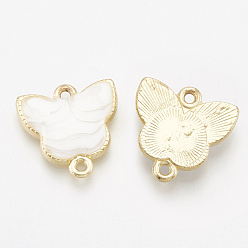 White Alloy Enamel Links connectors, Butterfly, Light Gold, White, 17.5x17.5x3.5mm, Hole: 1.5mm