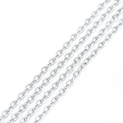 Stainless Steel Color 201 Stainless Steel Cable Chains, for DIY Jewelry Making, Unwelded, with Spool, Oval, Stainless Steel Color, 3x2x0.5mm, about 32.8 Feet(10m)/roll