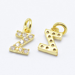 Real 18K Gold Plated Brass Micro Pave Grade AAA Cubic Zirconia Charms, Letter Z, Cadmium Free & Nickel Free & Lead Free, Real 18K Gold Plated, 8x5x1.5mm, Hole: 2mm