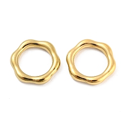 Chapado en Oro Real 18K 304 de acero inoxidable que une los anillos, flor, real 18 k chapado en oro, 13.5x12.5x2 mm, diámetro interior: 8.5 mm