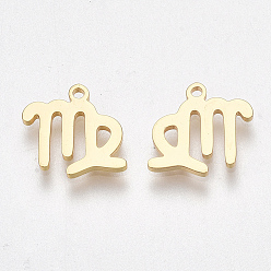Virgo Ion Plating(IP) 304 Stainless Steel Charms, Constellation, Golden, Virgo, 9.5x10x1mm, Hole: 0.8mm
