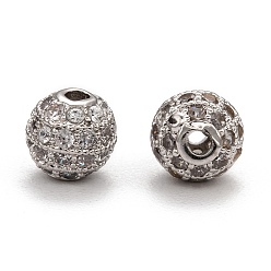Platine Perles de cubes zircone en laiton , ronde, platine, 6mm, Trou: 1.5mm
