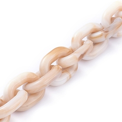 Floral White Transparent Acrylic Handmade Cable Chain, Oval, Floral White, 19x14.5x4mm, about 39.37 inch(1m)/strand