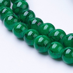 Зеленый Лакированные стеклянные бусины , круглые, зелёные, 8 мм, отверстие : 1.3~1.6 мм, около 100 шт / нитка, 31.4 дюйм