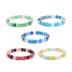 Mixed Color Glass Rondelle Beaded Stretch Bracelet for Women, Mixed Color, Inner Diameter: 2 inch(5.2cm)