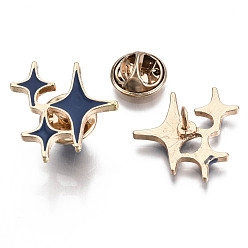 Marine Blue Alloy Brooches, Enamel Pin, with Brass Butterfly Clutches, Star, Light Gold, Marine Blue, 22x21x2mm, Pin: 1mm
