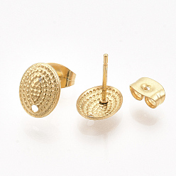 Golden 304 Stainless Steel Stud Earring Findings, with Ear Nuts/Earring Backs, Oval, Golden, 9.5x7.5mm, Hole: 1mm, Pin: 0.7mm