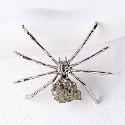 Platino Decoraciones de exhibición de arañas de aleación y pirita natural, adornos de halloween especímenes minerales, Platino, 45x55 mm