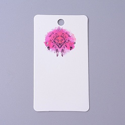 White Cardboard Earring Display Cards, Rectangle with Woven Net/Web & Wolf Pattern, White, 9x5x0.04cm, Hole: 1.5mm