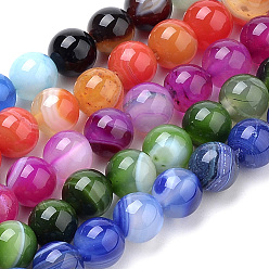 Mixed Color Natural Striped Agate/Banded Agate Beads Strands, Dyed, Round, Mixed Color, 8mm, Hole: 1mm, about 47pcs/strand, 14.96 inch(38cm)