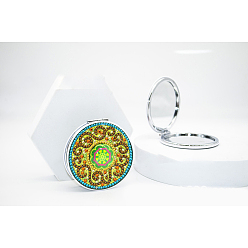 Цветок DIY круглое мини-макияж компактное зеркало Алмазные наборы для рисования, складные двухсторонние зеркала для тщеславия, цветочным узором, 80 мм, зеркало: 78 мм в диаметре