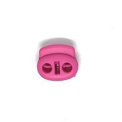 Rosa Caliente El cordón de nailon bloquea los extremos del clip, botones de cierre de tapón de cordón de doble orificio, color de rosa caliente, 1.8x2 cm, agujero: 4 mm