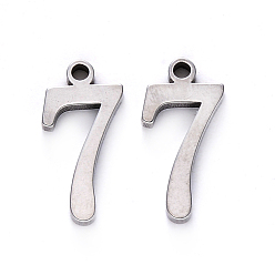 Number 201 encantos de acero inoxidable, número, Corte con laser, color acero inoxidable, num. 7, 15x7.5x1.5 mm, agujero: 1.5 mm