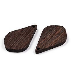 Coconut Brown Natural Wenge Wood Pendants, Undyed, Teardrop Charms, Coconut Brown, 28x18x3.5mm, Hole: 1.8mm