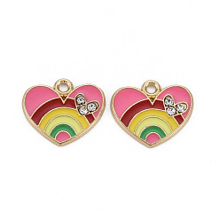 Colorful Alloy Enamel Charms, with Crystal Rhinestone, Cadmium Free & Nickel Free & Lead Free, Heart, Light Gold, Colorful, 14x16x2mm, Hole: 1.6mm