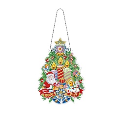 Christmas Tree Christmas Theme DIY Diamond Painting Wreath Pendant Decoration Kits, including Resin Rhinestones, Diamond Sticky Pen, Tray Plate and Glue Clay, Christmas Tree, 285x205mm