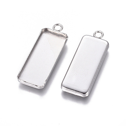 Stainless Steel Color 201 Stainless Steel Pendant Cabochon Settings, Plain Edge Bezel Cups, Rectangle, Stainless Steel Color, Tray: 25x10mm, 30x11x2mm, Hole: 2mm