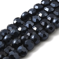 Black Electroplate Glass Beads Strands, Pearl Luster Plated, Faceted, Flat Round, Black, 6x4mm, Hole: 1mm