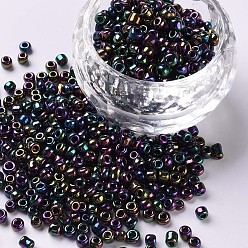 Colorido 6/0 perlas de cristal de la semilla, ronda iris, colorido, 4 mm, agujero: 1 mm, sobre 4500 unidades / libra