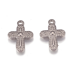 Stainless Steel Color 304 Stainless Steel Pendant, Cross, Stainless Steel Color, 19x13x3mm, Hole: 2mm